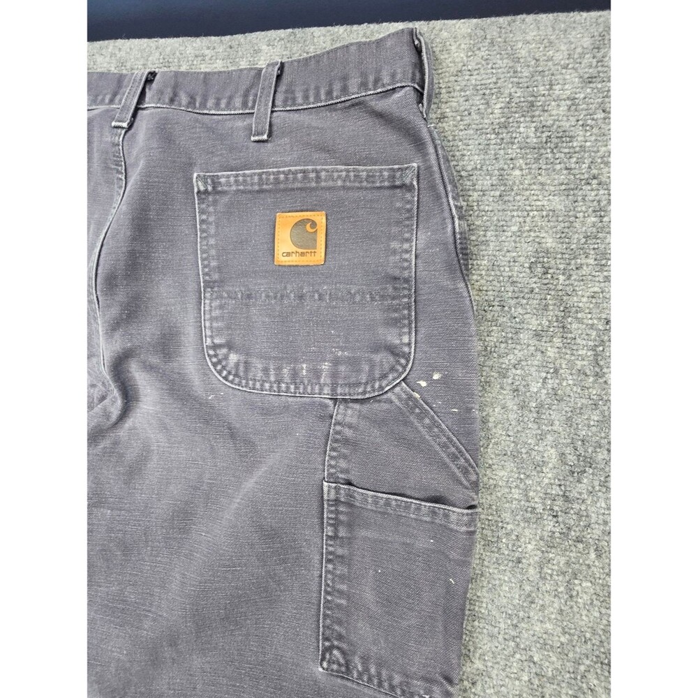 Carhartt Carpenter Pants Mens 36x30 Gray Distressed Canvas Workwear Paint - Picture 8 of 8